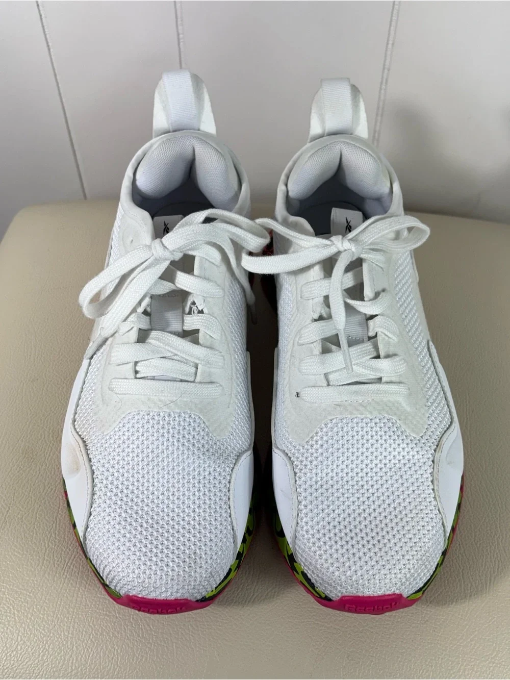 Reebok Zig Dynamica Colorful Sole White Mesh Breathable Athletic Running Shoe